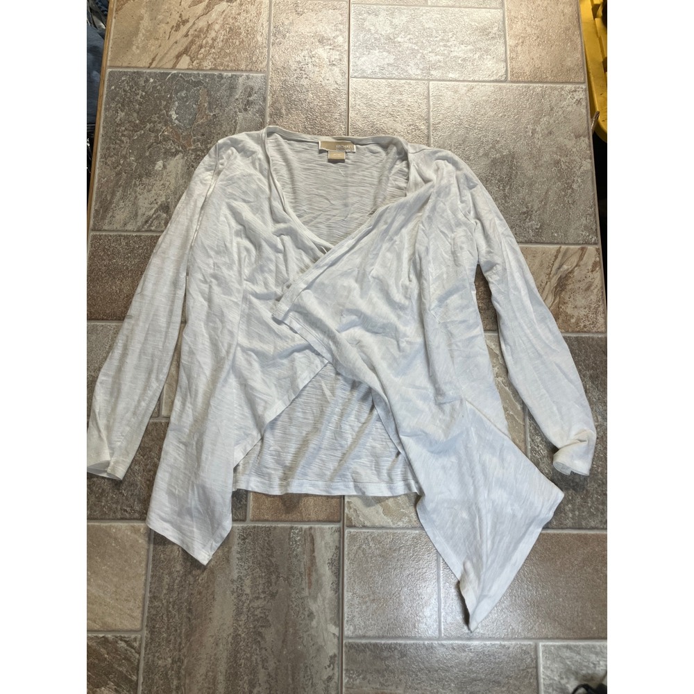 MICHAEL KORS White Asymmetrical Draped‎ Cardigan Sweater Top P/M